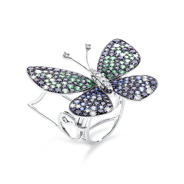 Ring 18 kt WG Schmetterling. Fassung teils schwarz rhodini