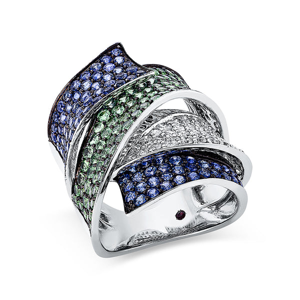 Ring 18 kt WG. Fassung teils schwarz rhodinie