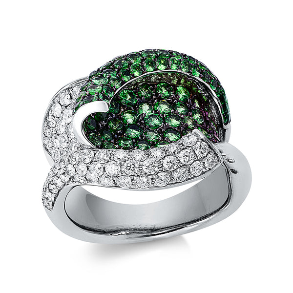 Ring 18 kt WG. Fassung teils schwarz rhodinie