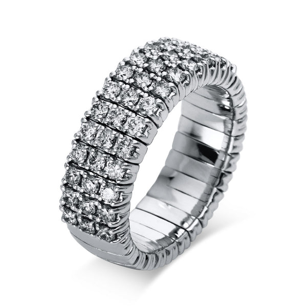 Ring 4er-Krappe 18 kt WG. Flex-Band. variabel. rhodinier