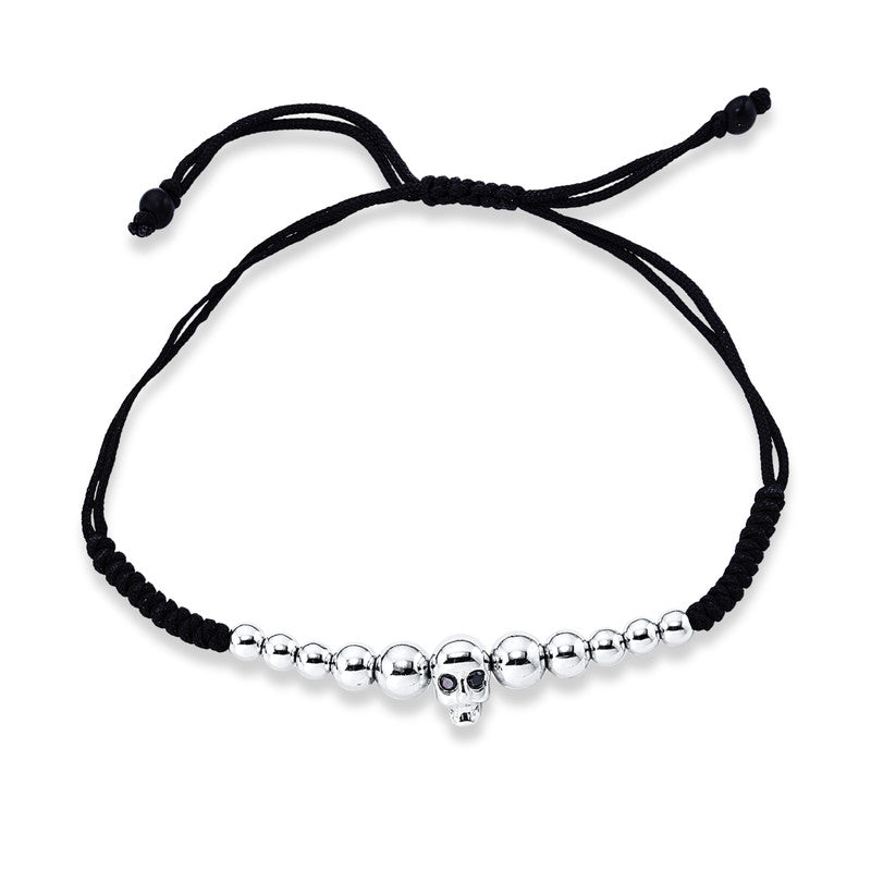 Armband 18 kt WG. black cord. gold ball 3-4mm