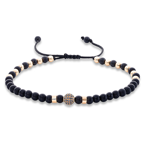 Armband 18 kt RG. black cord strap.gold ball