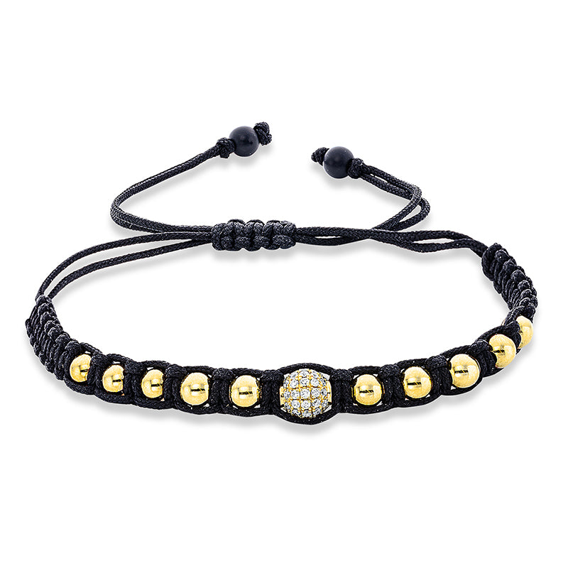 Armband 18 kt GG. black cord strap.gold ball